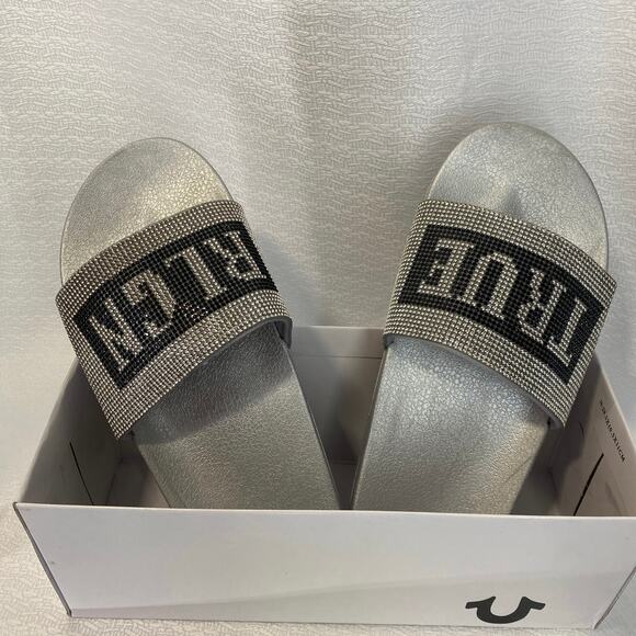 True Religion Shoes - True Religion NWT Jasmin Bling Black Silver Slide women sz 10